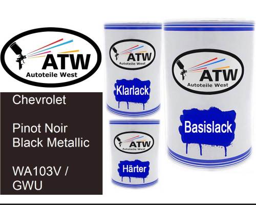 Chevrolet, Pinot Noir Black Metallic, WA103V / GWU: 500ml Lackdose + 500ml Klarlack + 250ml Härter - Set, von ATW Autoteile West.